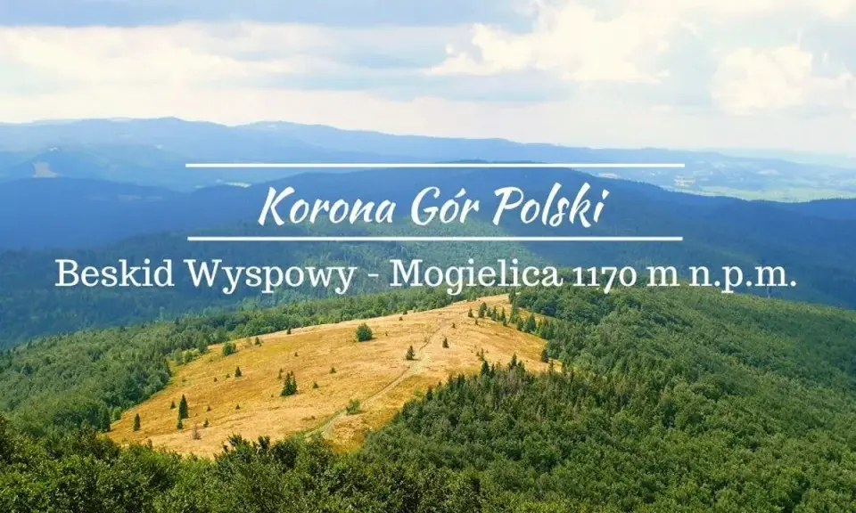 Widok na Beskid Wyspowy, szczyt Mogielica. To najładniejszy szlak na Mogielicę, część Korony Gór Polski.