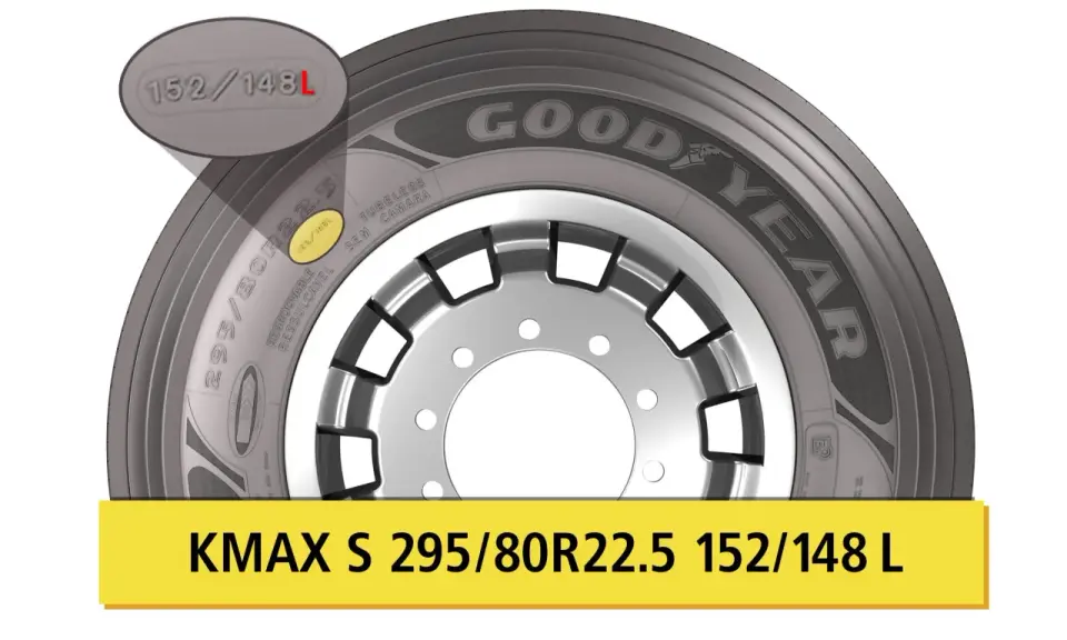Neumático Goodyear KMAX S 295/80R22.5 con código de velocidad neumaticos 152/148L.