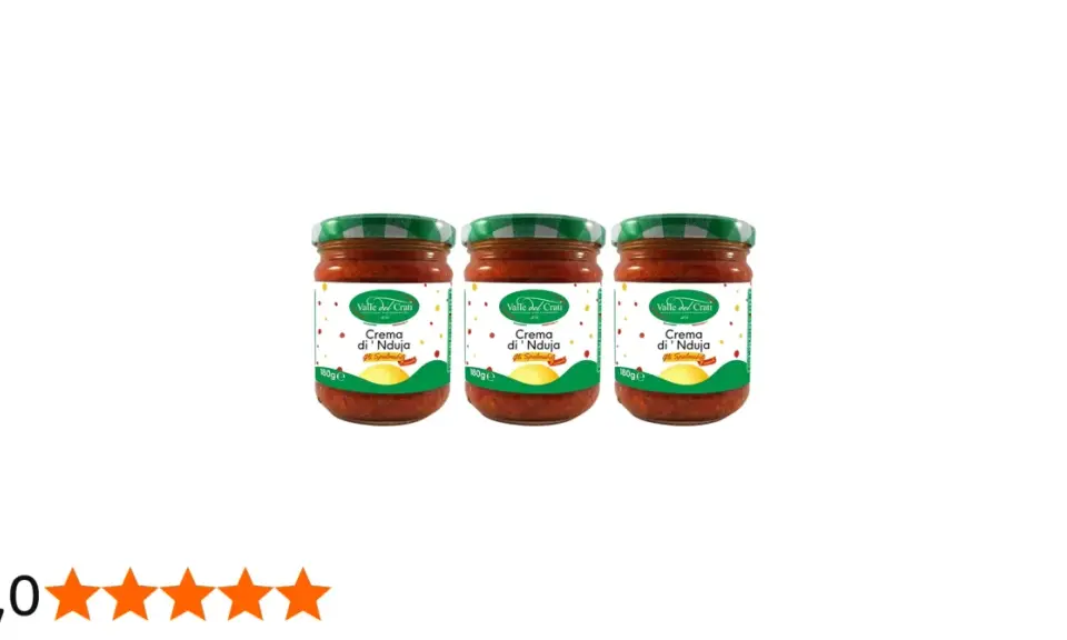 Trzy słoiki kremu z nduja, pikantnej pasty z Kalabrii. Idealna do smarowania, co to jest nduja? To pyszna, włoska specjalność!