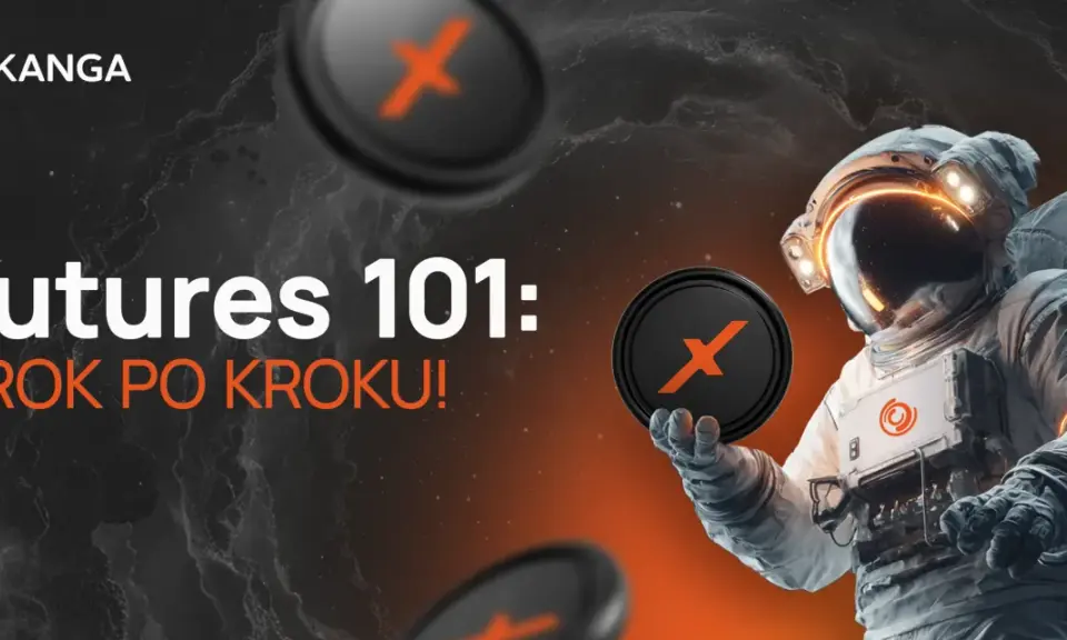 Astronaut trzymający token z symbolem "X". "Futures co to" - naucz się krok po kroku, jak działają kontrakty terminowe.
