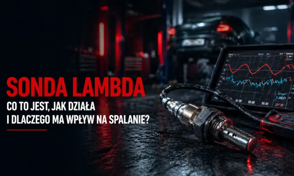 Sonda lambda: co to jest, jak działa i dlaczego ma wpływ na spalanie? Widok warsztatu samochodowego z częścią i ekranem diagnostycznym.