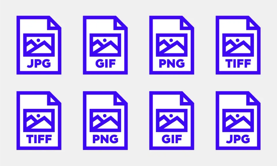 Iconos de archivos de imagen: JPG, GIF, PNG, TIFF. Para impresión, TIFF suele ser el formato de imagen con mejor calidad.