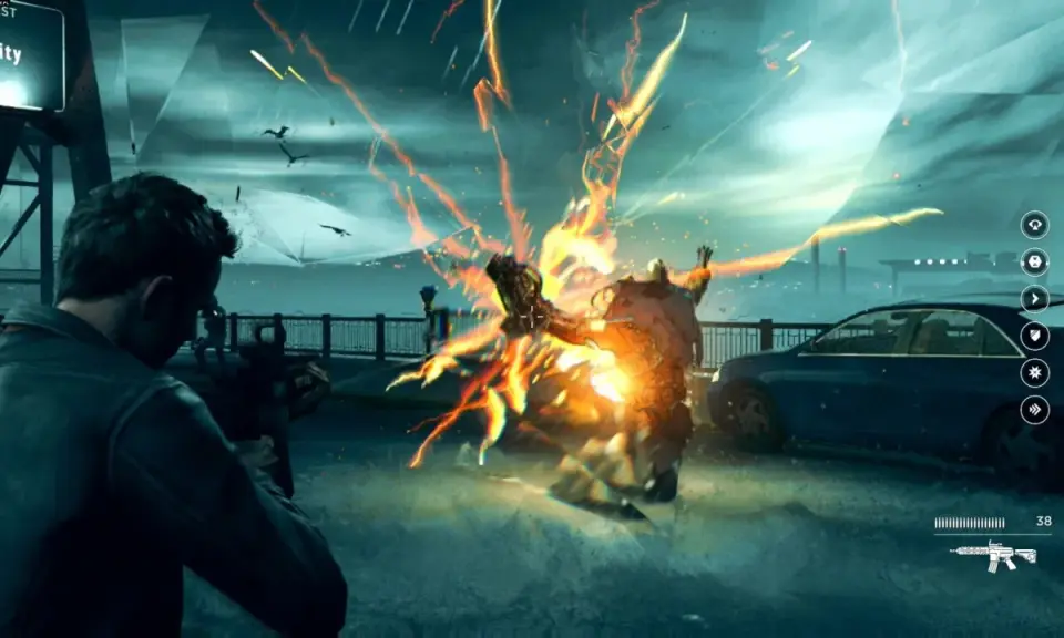 Jack Joyce walczy z wrogiem w wybuchu energii. Spolszczenie Quantum Break zapewnia immersję w tę akcję.