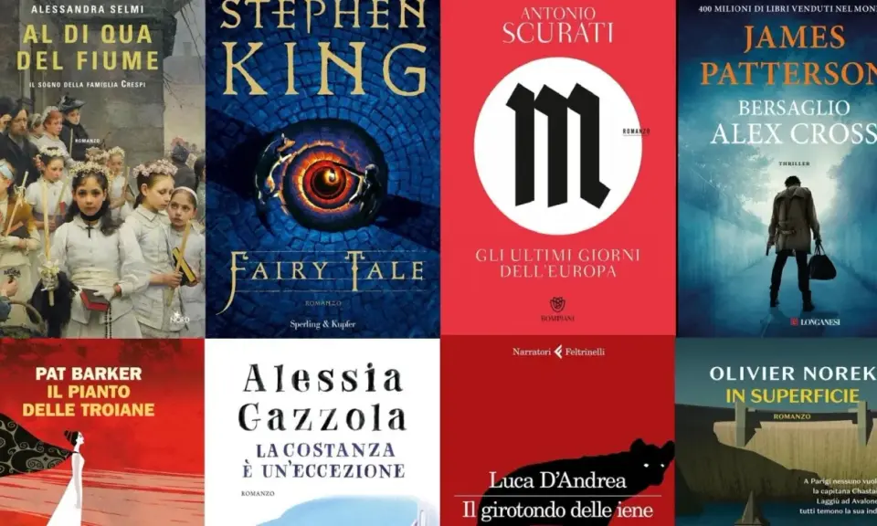 Copertine di libri: "La costanza è un'eccezione" di Alessia Gazzola, "Fairy Tale" di Stephen King, "Al di qua del fiume" di Alessandra Selmi, "Bersaglio Alex Cross" di James Patterson e altri.