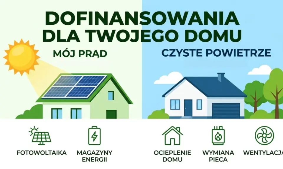 Dofinansowania dla domu: "Mój prąd" (fotowoltaika, magazyny energii) i "Czyste powietrze" (ocieplenie, wymiana pieca, wentylacja). Csire co to?