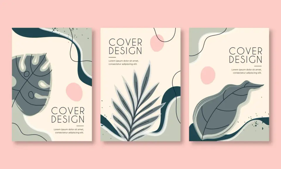 Trois maquettes de couverture de livre avec des motifs abstraits et des feuilles tropicales. Une belle idée de couverture de livre pour un projet nature.