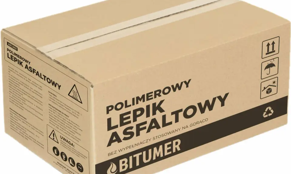 Karton z polimerowym lepikiem asfaltowym. To lepik inaczej, bez wypełniaczy, stosowany na gorąco.