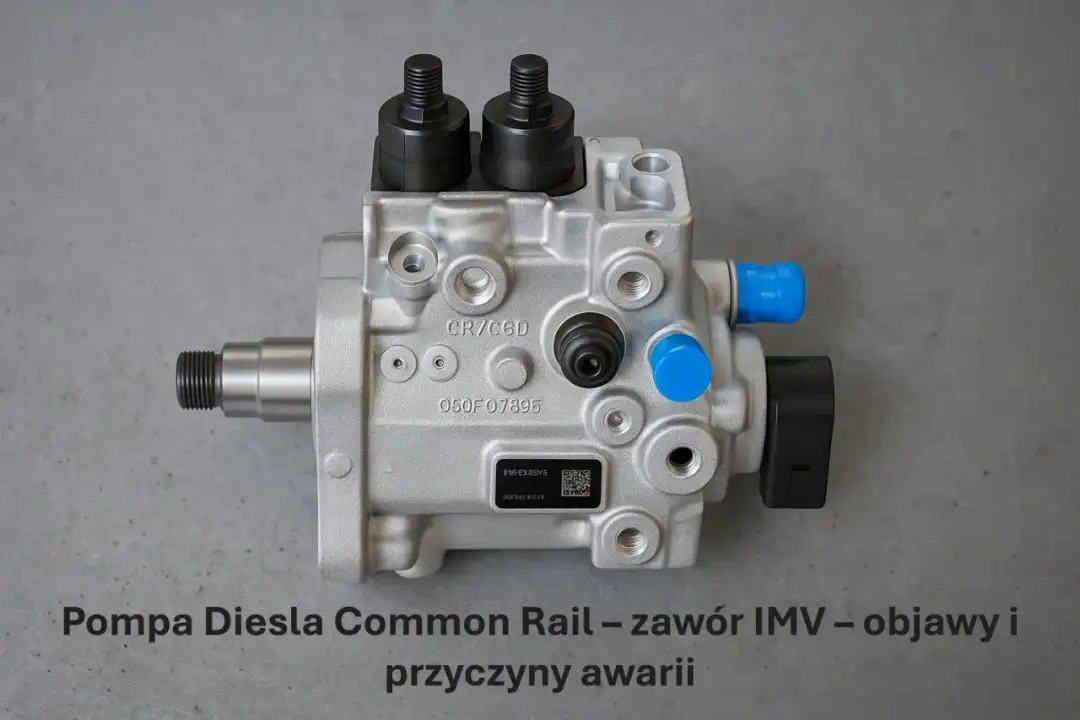 Metalowa pompa Diesla Common Rail z widocznym zaworem IMV, gotowa do diagnozy awarii.