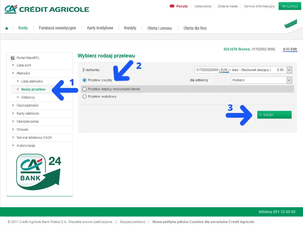 Polecenie Zapłaty Credit Agricole - Kody Polecenia Przelewu dla Przedsiębiorstw i Klientów Indywidualnych