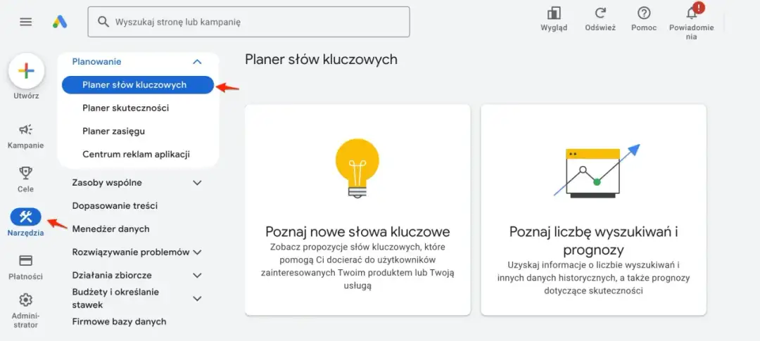 Planer słów kluczowych Google Ads - Jak badać popyt i planować SEO?