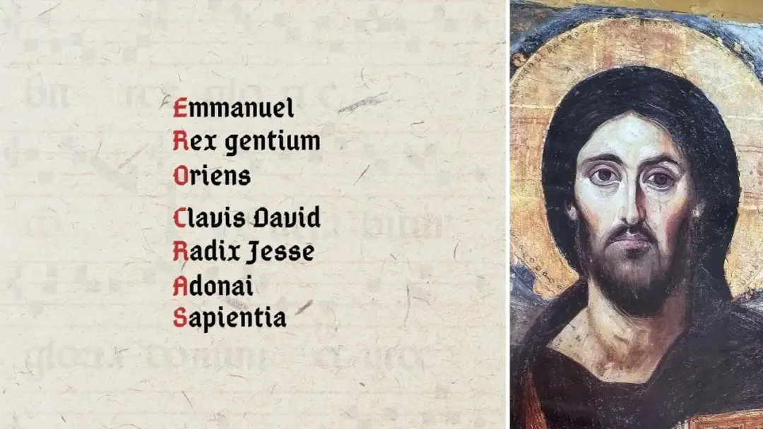 Antyfona na dziś: Emmanuel, Rex gentium, Oriens, Clavis David, Radix Jesse, Adonai, Sapientia. Obok ikona Chrystusa.