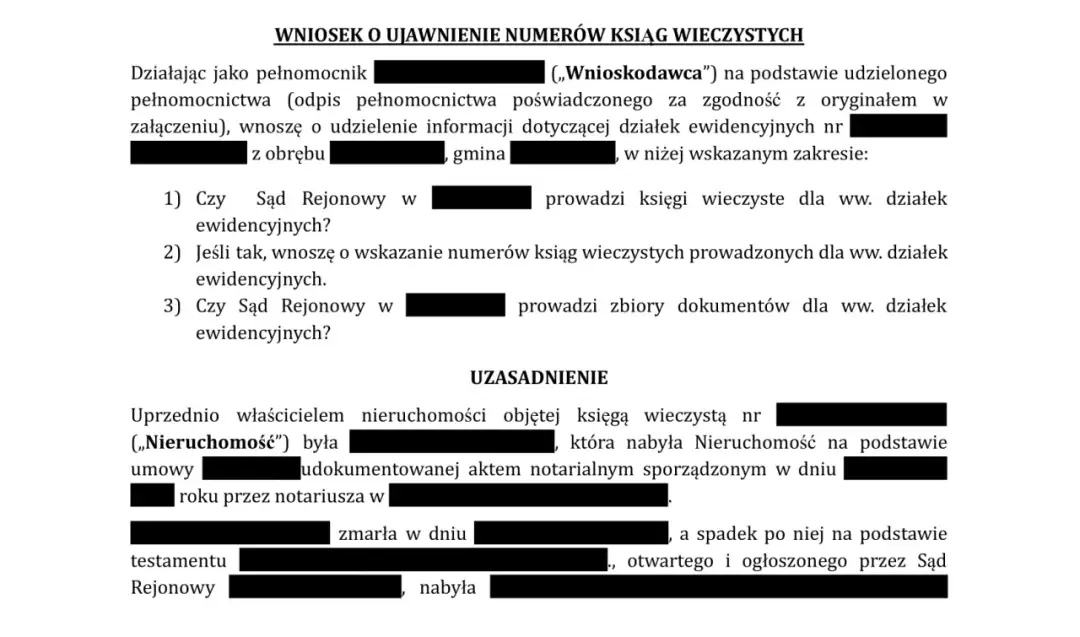 Wniosek o ujawnienie numerów ksiąg wieczystych. Informacje o tym, komu można udostępnić numer księgi wieczystej, są zawarte w uzasadnieniu.