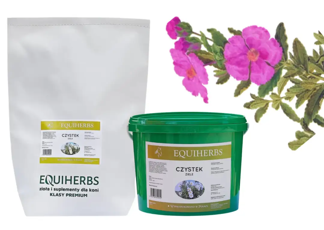 Czystek dla koni w opakowaniach Equiherbs. Zioła i suplementy premium dla koni.