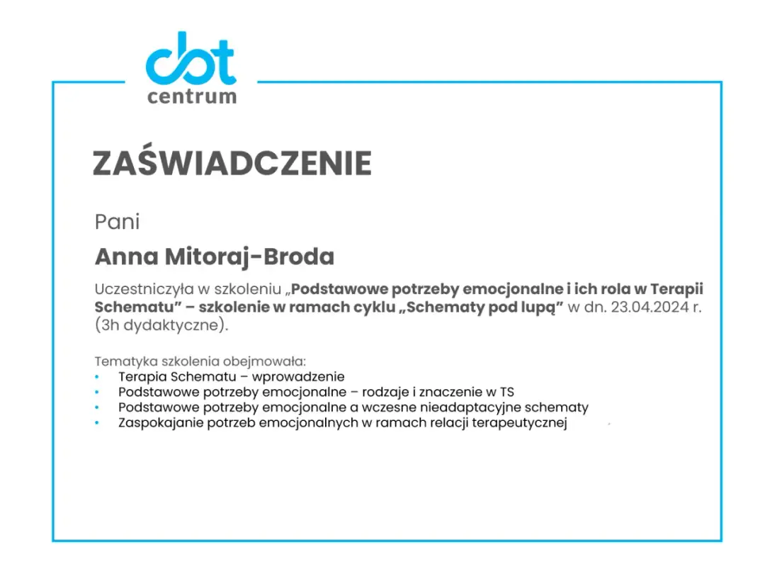Anna Mitoraj-Broda - skuteczna pomoc psychologiczna online w Ostrowcu