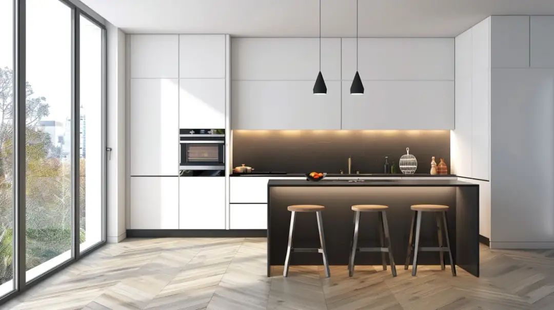 Kontrastowe piękno: Biała kuchnia z czarnym blatem - harmonia w Twojej kuchni!