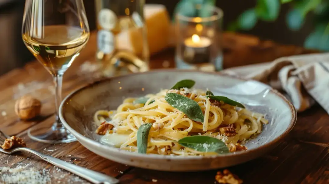 Makaron z szałwią, masłem, parmezanem i prażonymi orzechami