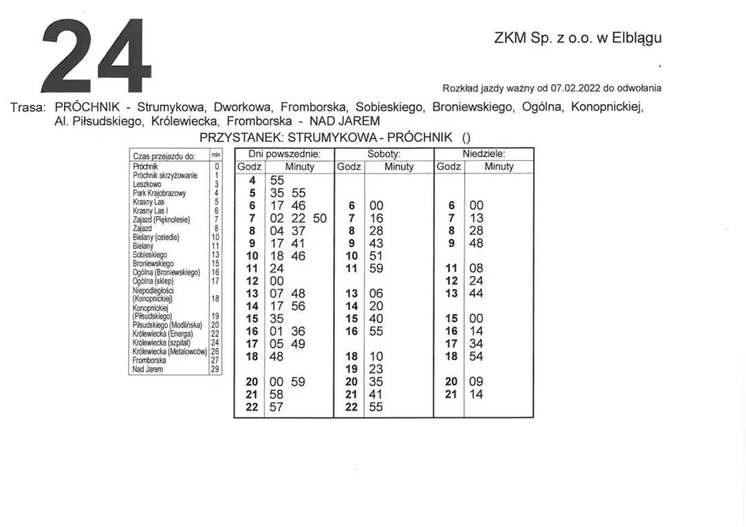 Dokładny rozkład jazdy linii 294 - godziny kursowania i zmiany
