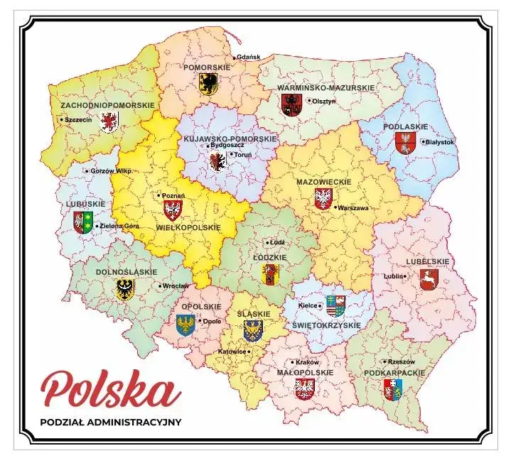Szczegółowa mapa polski z podziałem na województwa 