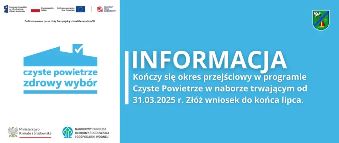Grafika z symbolem domu i napisem "czyste powietrze zdrowy wybór" oraz informacją o programie.