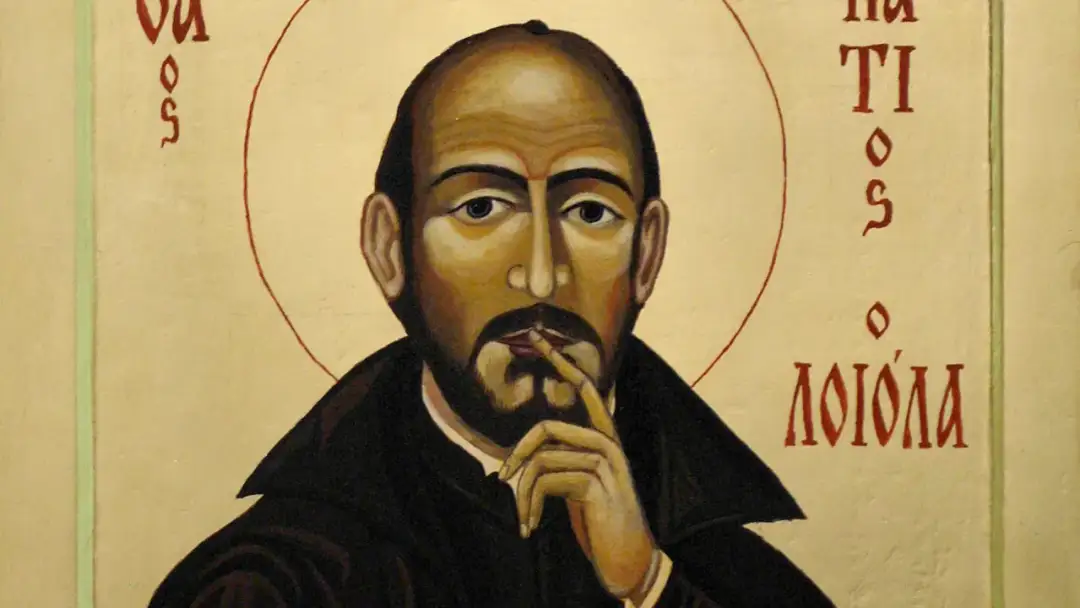 Ikona przedstawia św. Ignacego Loyolę, założyciela Towarzystwa Jezusowego, w geście refleksji, przypominającej o ignacjańskim rachunku sumienia.