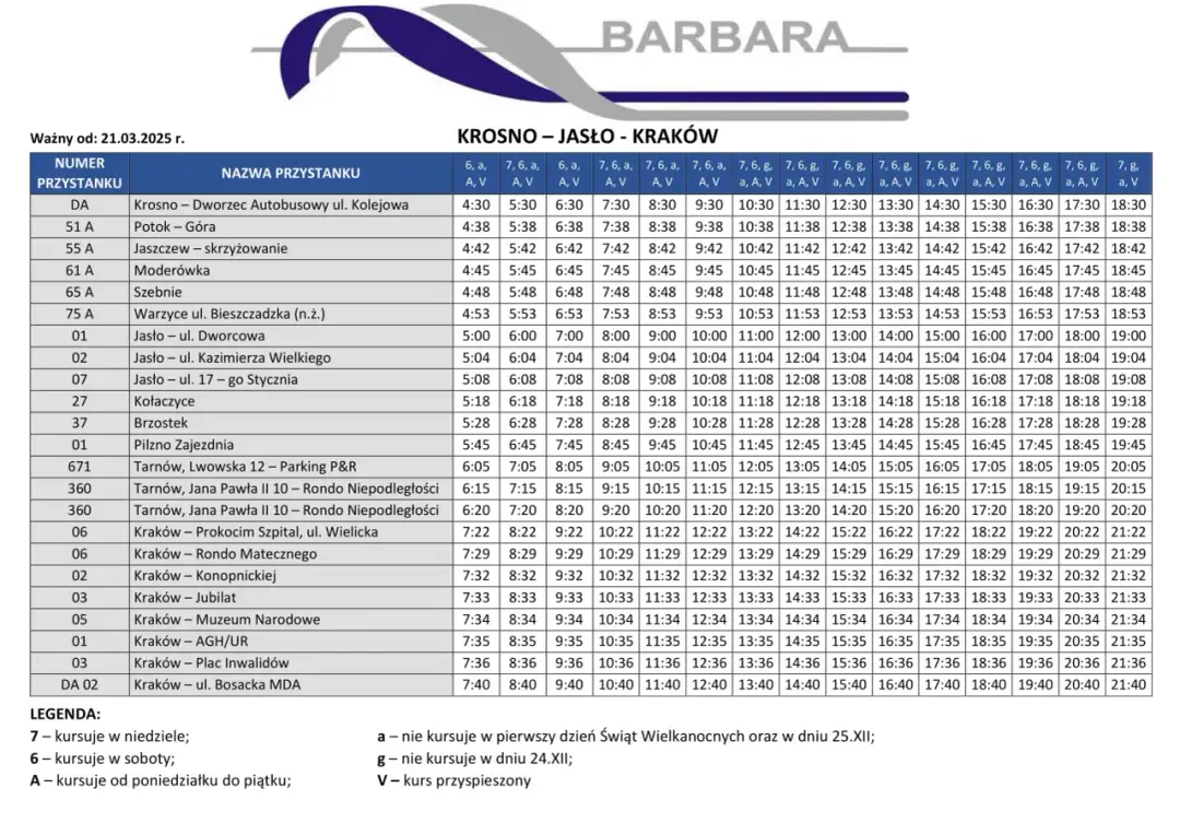 Barbara Bus do Jasła: Kraków MDA odjazdy, bilety, wskazówki