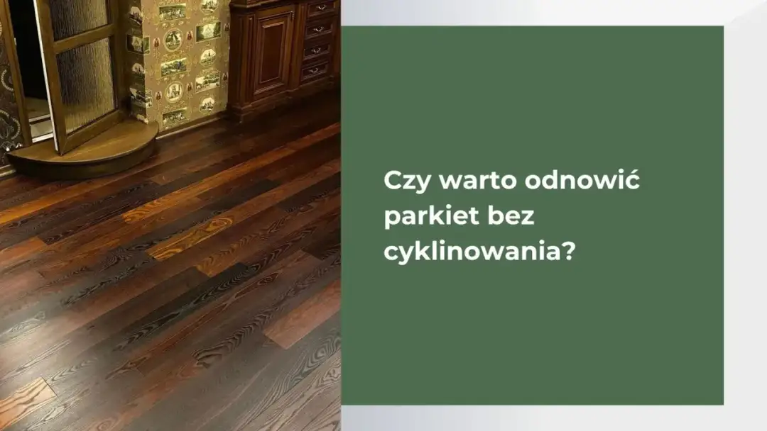 Piękny, ciemny parkiet i pytanie: czy warto odnowić parkiet bez cyklinowania? Dowiedz się, jak nadać mu nowy blask.