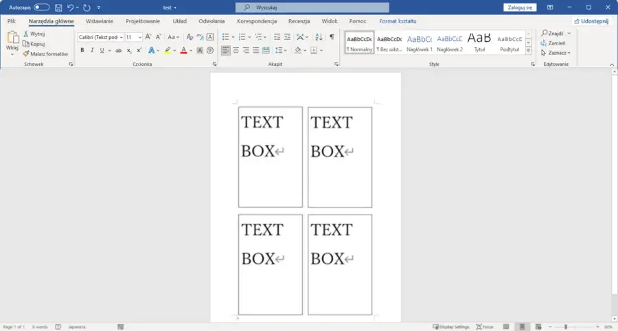 Jak podzielić stronę w Wordzie na 4 równe części bez problemów