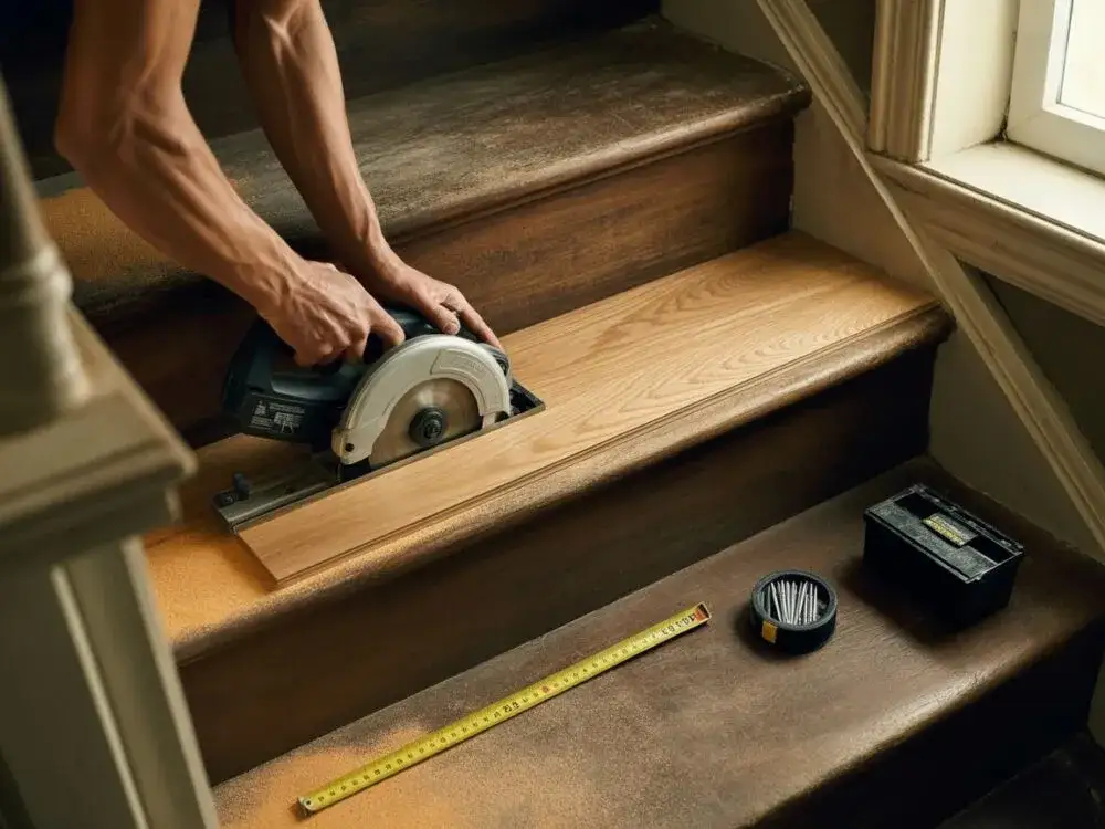 Profesjonalne wykończenie schodów drewnianych przy ścianie bez błędów i szczelin