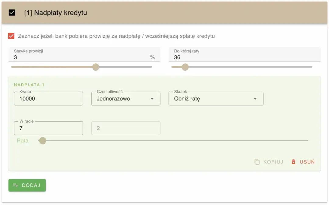 Symulacja nadpłaty kredytu: kwota 10000 zł, jednorazowo, obniżenie raty. Co dalej po spłacie?