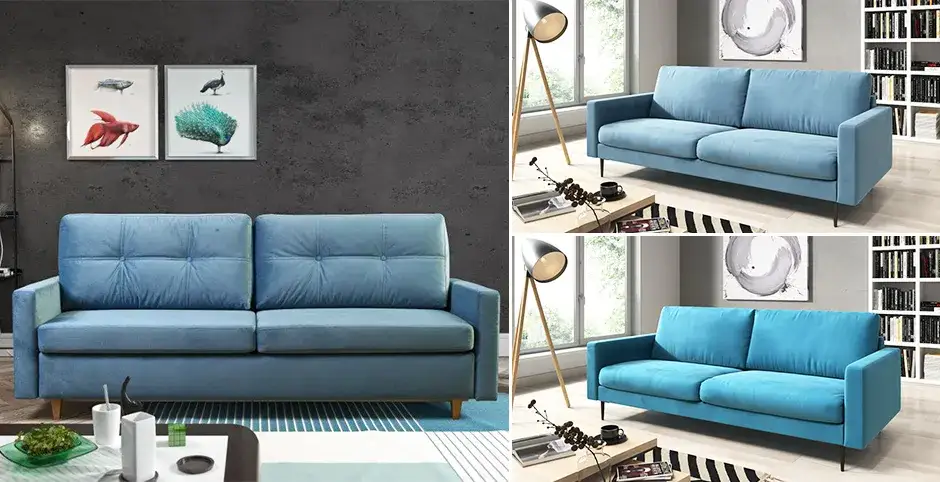 Jakie dodatki do niebieskiej kanapy stworzą harmonijną aranżację wnętrza?