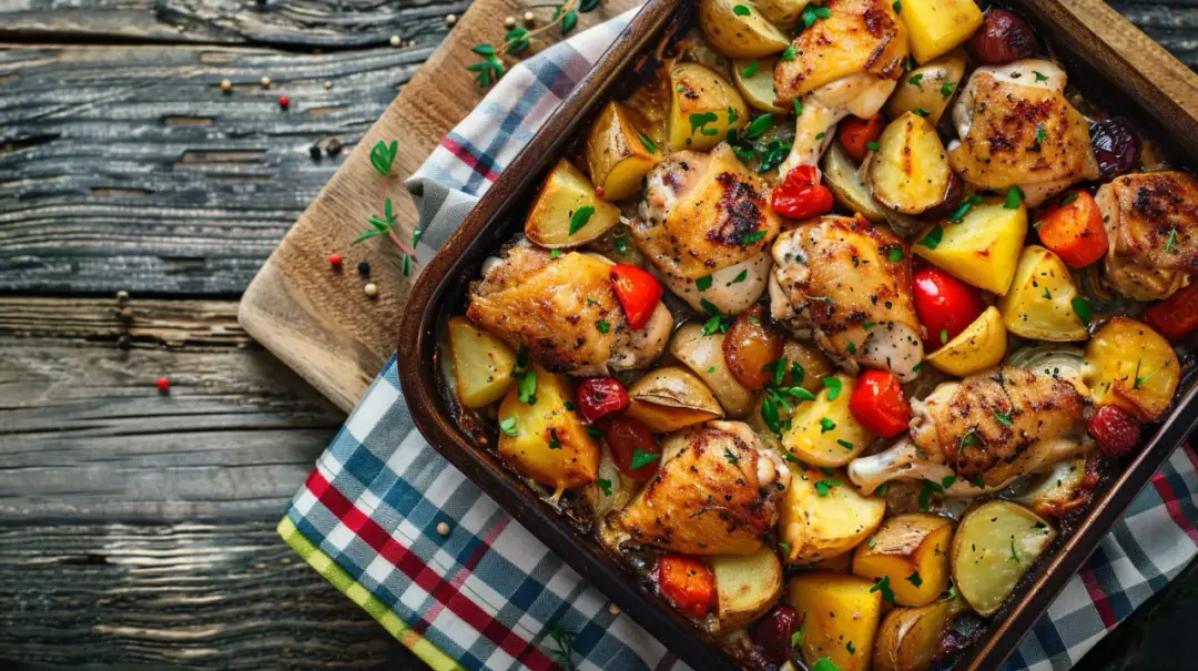 Zapiekanka z kurczakiem, ziemniakami i warzywami w 1 naczyniu - przepis