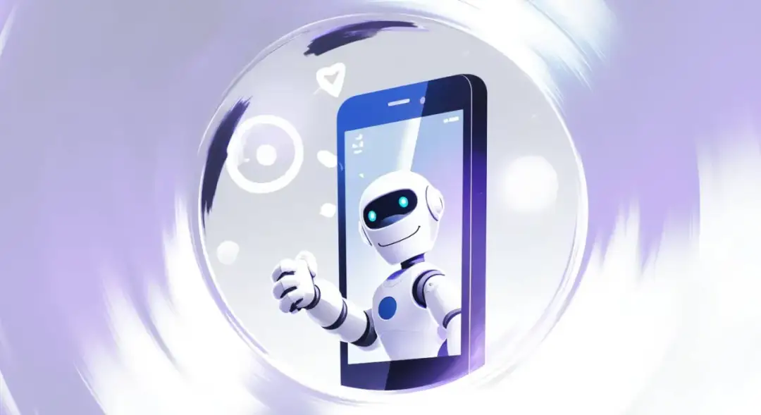 Uroczy robot w telefonie pokazuje kciuk w górę, ilustrując, jak włączyć sztuczną inteligencję w telefonie.