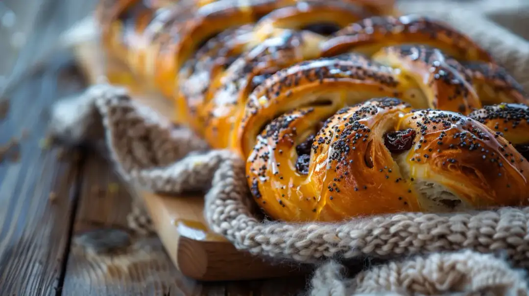 Warkocz drożdżowy z serem, rodzynkami i lukrem cytrynowym