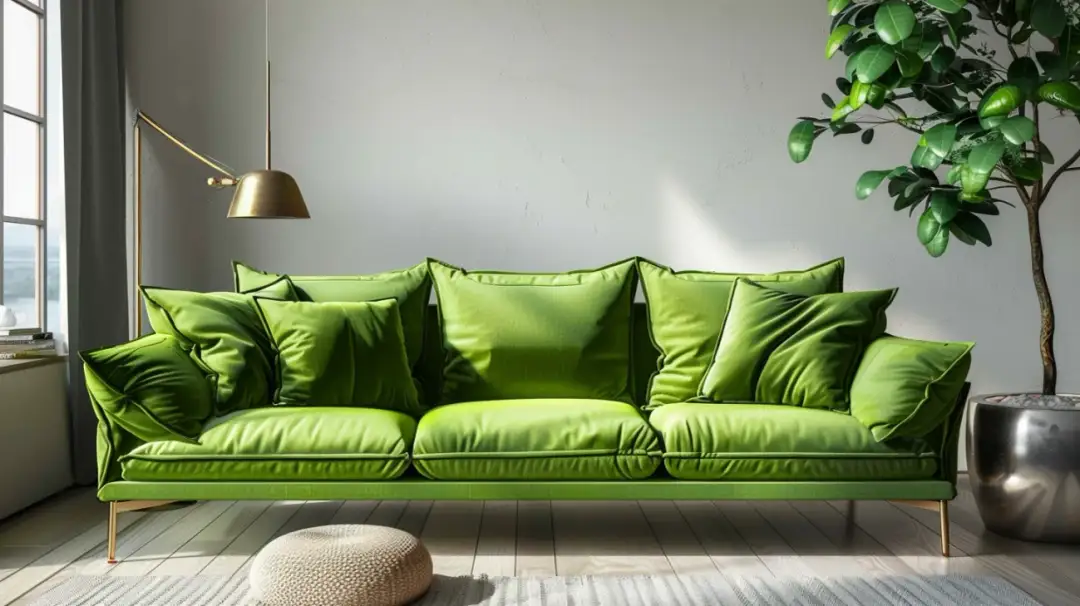 Odważna aranżacja wnętrza - kolorowa kanapa w salonie