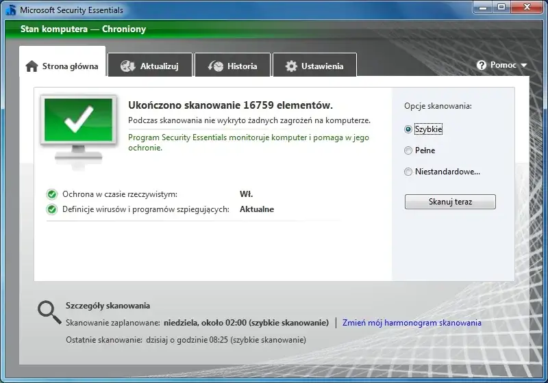 Problemy z aktualizacją definicji wirusów w Microsoft Security Essentials
