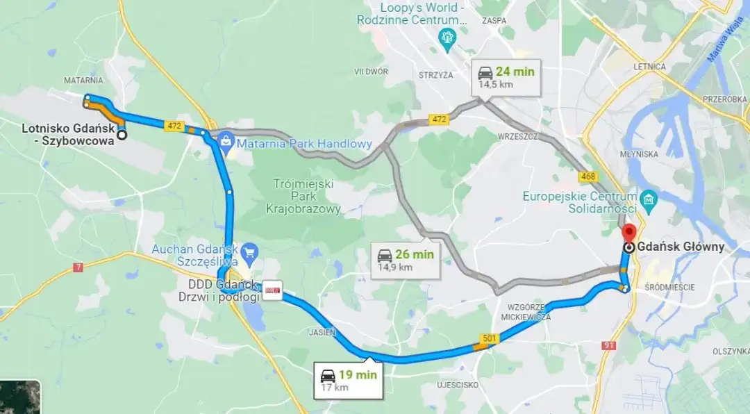 Ile kosztuje taxi z lotniska w Gdańsku na dworzec PKP? Sprawdź ceny!