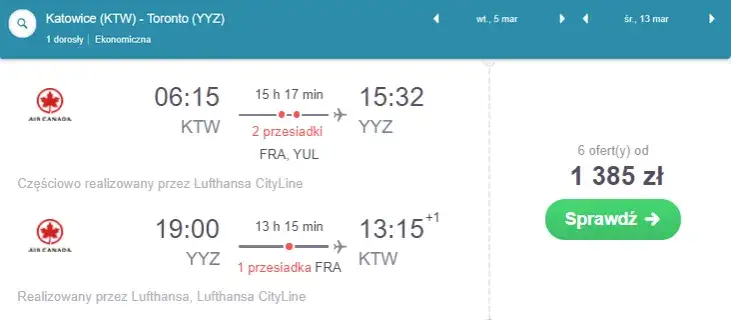 Aktualne koszty lotów do Kanady z Polski - przydatne informacje