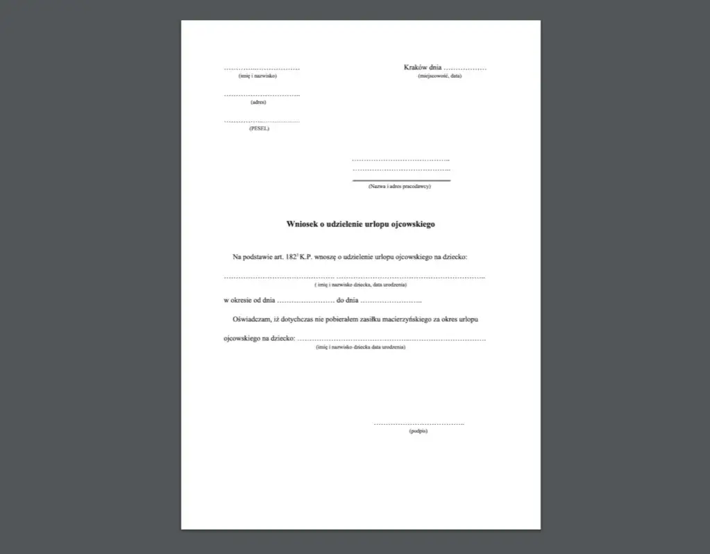 Jak napisać wniosek o urlop tacierzyński: gotowy wzór do pobrania 2025