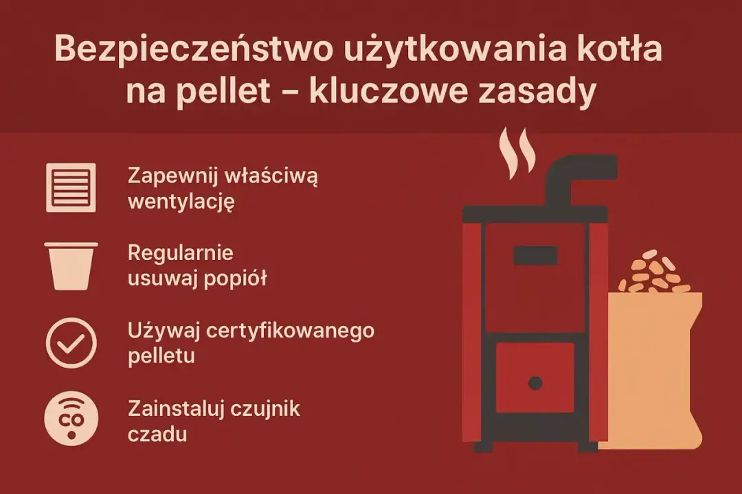 Bezpieczeństwo kotła na pellet: zapewnij wentylację, usuwaj popiół, używaj certyfikowanego pelletu i zainstaluj czujnik czadu.