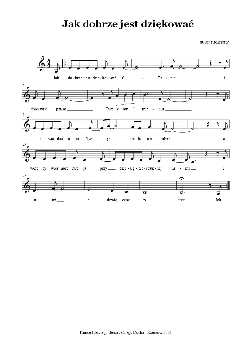 Nuty do Jak dobrze jest dziękować Ci – piękno w każdej chwili
