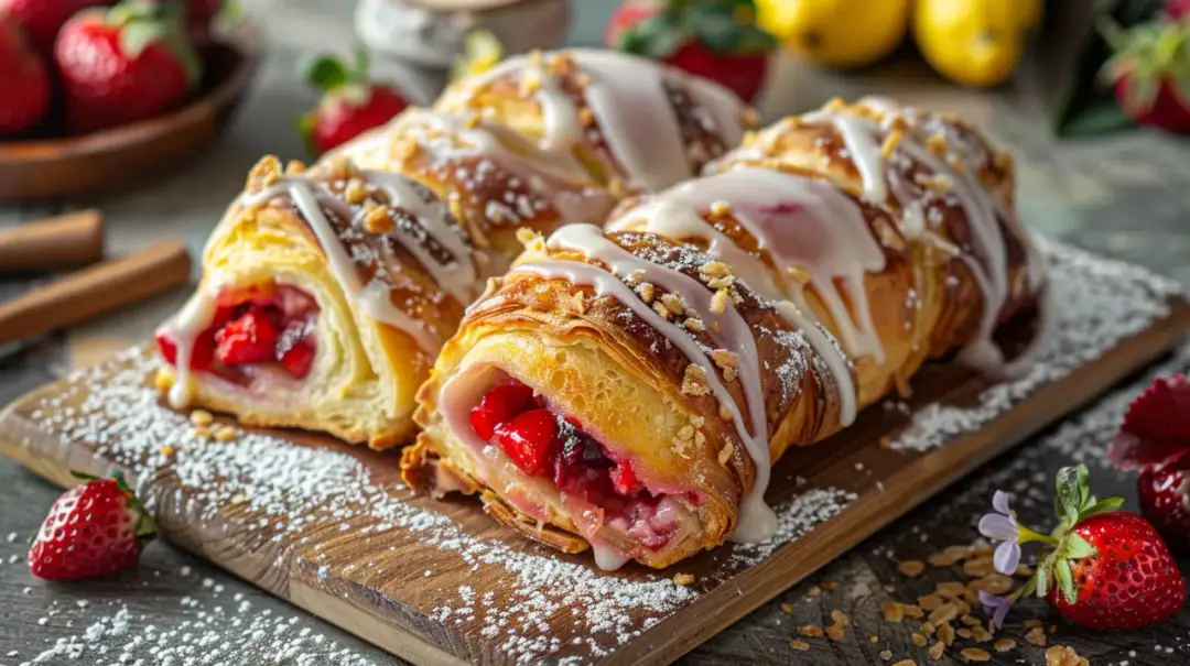 Drożdżówki z owocami, kruszonką, lukrem i pudrem cukrowym