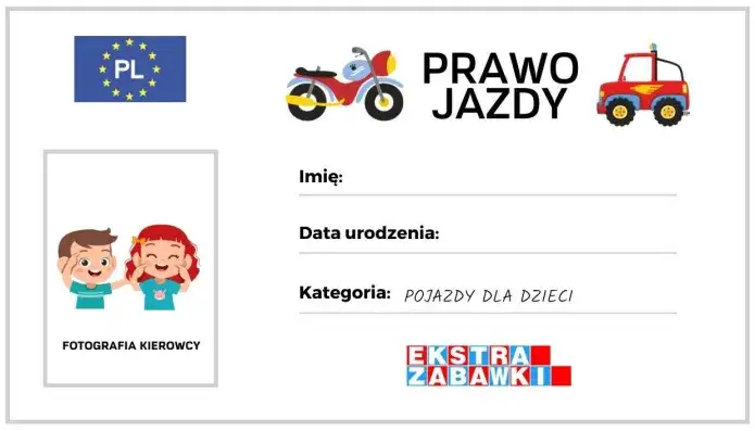 Prawo jazdy dla dzieci do wydruku - pomysł na edukacyjną zabawę