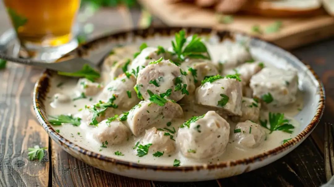 Kiełbasa biała pieczona: Domowy sposób na chrzanowy sos. Pychotka!