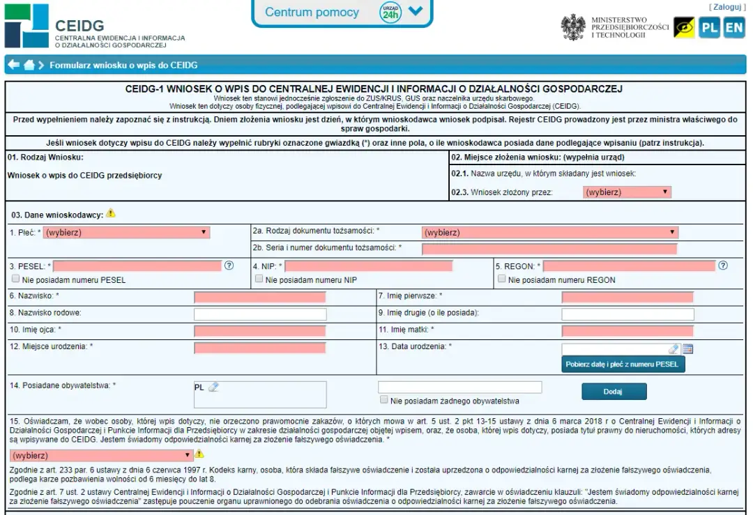 Jak wypełnić wniosek CEIDG-1? Prosty wzór krok po kroku