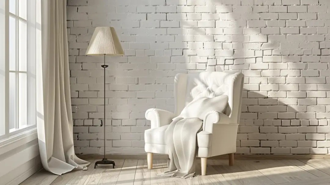Ściana z białej cegły w salonie: pomysł na aranżację wnętrza