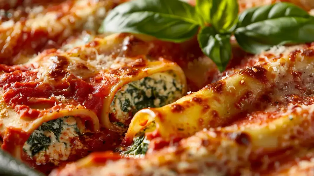 Cannelloni ze szpinakiem, ricottą, sosem pomidorowym i bazylią