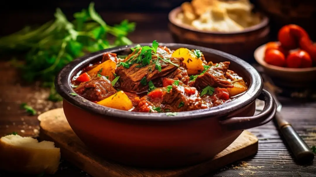 Gulasz z cielęciny: Klasyczny gulasz przygotowany według tradycyjnej receptury
