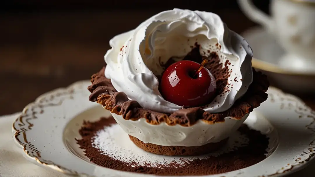 Słodki deser: Bezy z kremem czekoladowym i wiśniami w roli głównej