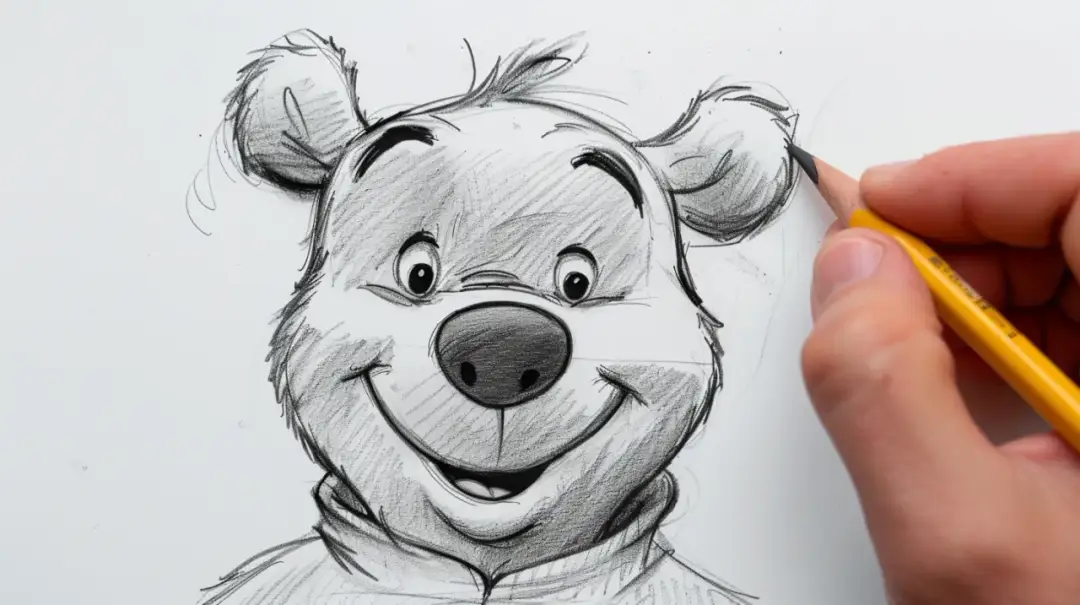 Szkic Kubusia Puchatka - Jak wygląda rysunkowa interpretacja tej postaci?