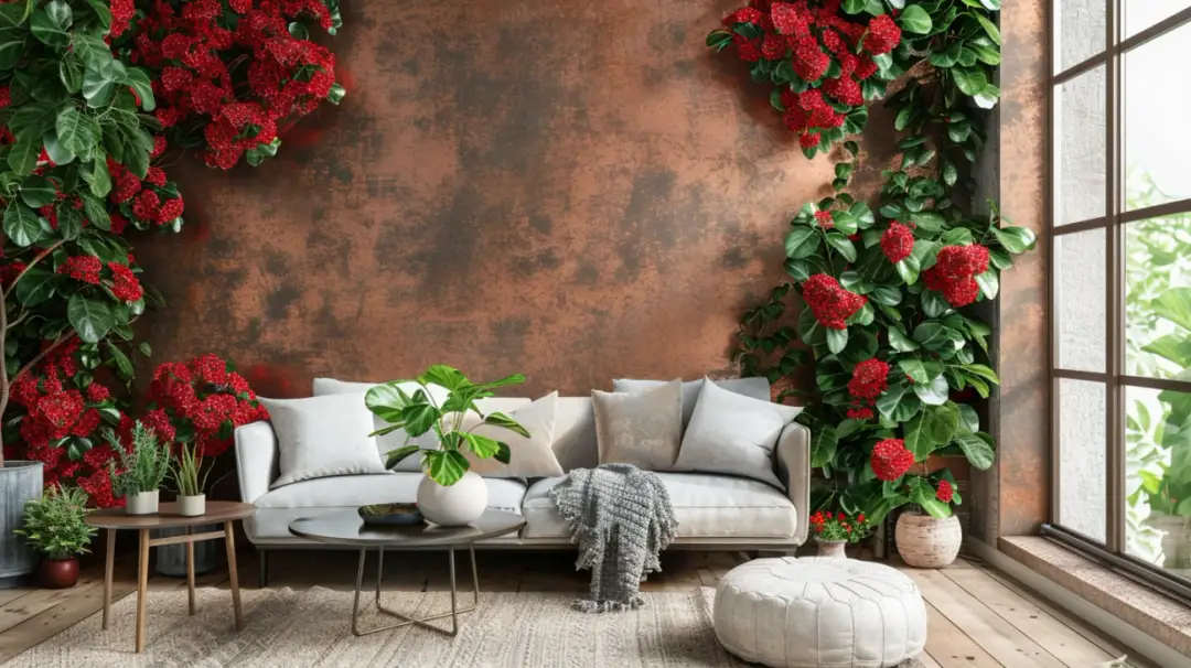 Innowacyjna aranżacja - miedziana ściana w salonie jako ozdoba